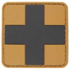 Klettabzeichen "FIRST AID" coyote-schwarz, ca. 5x5 cm (3D-Patch) 