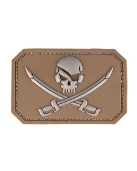 Mil-Tec Patch 3D SKULL w. SWORDS PVC m. Klett, Dark Coyote 