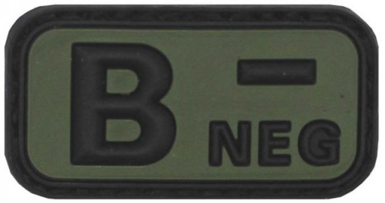 Klettabzeichen - Blutgruppe "B NEG", schwarz/oliv (3D-Patch) 