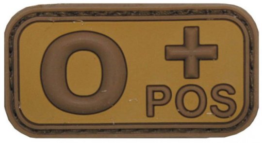 Klettabzeichen - Blutgruppe "O POS", braun/khaki (3D-Patch) 