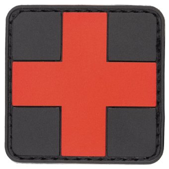 Klettabzeichen "FIRST AID" schwarz-rot, ca. 5x5 cm (3D-Patch) 