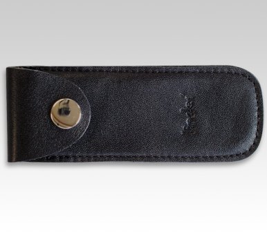 Taschenm.-Etui, Leder schwarz Außenmaß 138x 46 mm, Druckknopf 